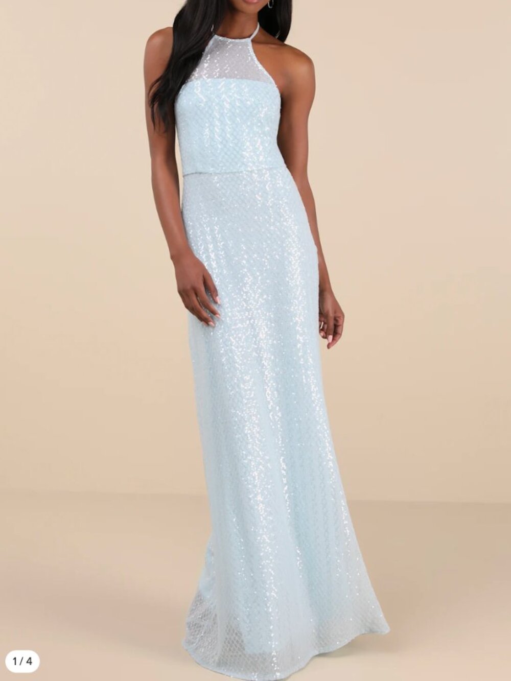 Lulus Kalina Sequin Halter Maxi Dress - Light Blue